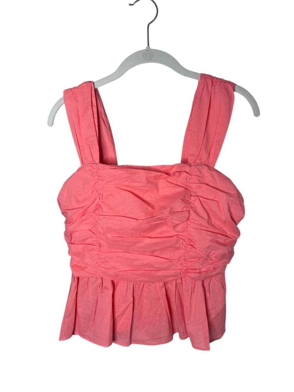 She + Sky Pink Ruched Peplum Tank Top Medium